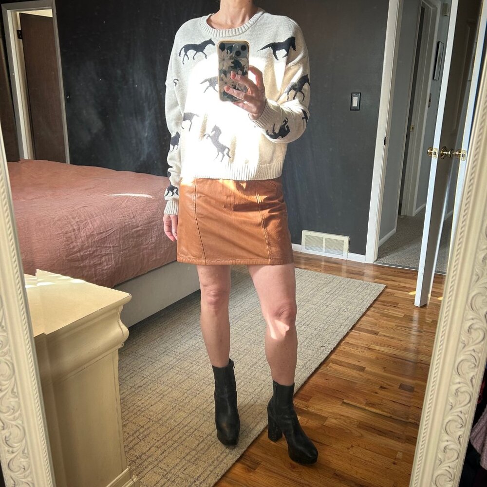 Wildfox Intarsia Horse Sweater Champagne Beige S